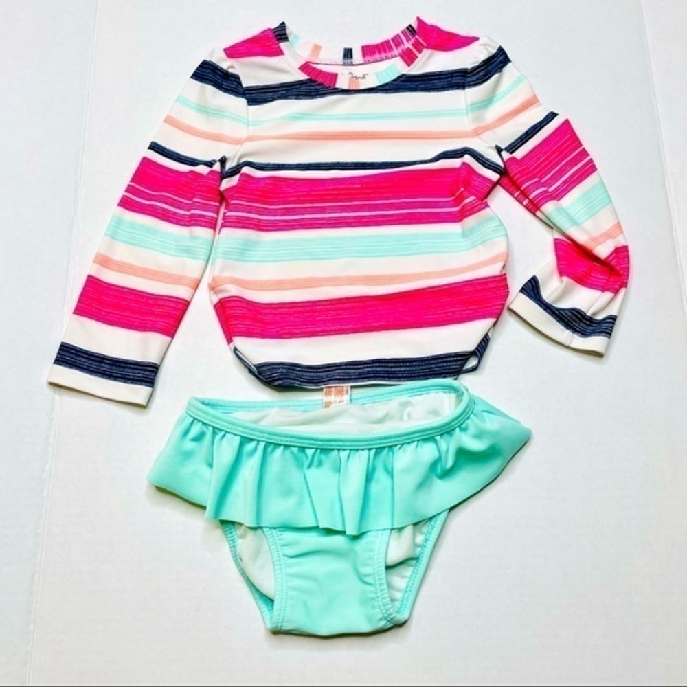 𝅺cat & Jack Rashguard 2 Piece Ruffle Stripe Swimsuit